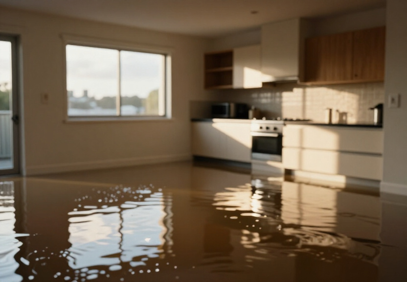 Flooded commercial kitchen in Pagewood before cleanup